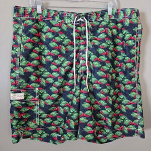 Chaps Mens Tropical Fish Swim Trunks Size XL Navy Blue Green Red Beach
